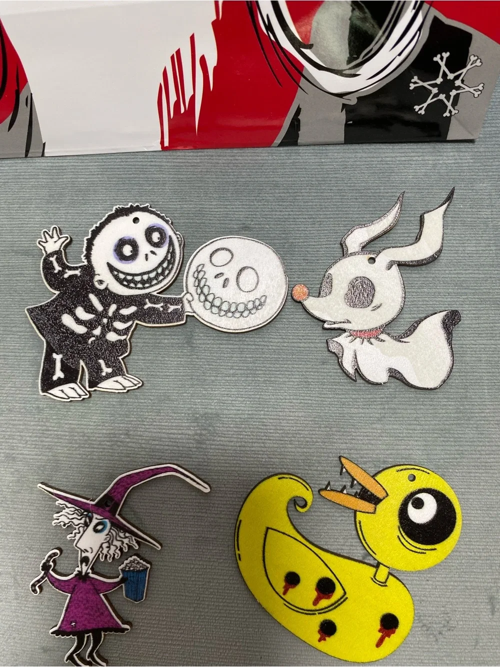 Nightmare Before Christmas Wooden Ornaments NWOT 9 piece and Gift Bag